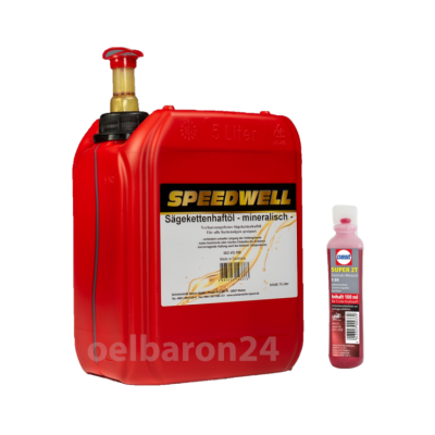 Speedwell Sägekettenhaftöl Mineralisch 5 Liter Kanister + 100 ml 2Takt Öl