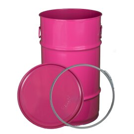 Deckelfass / zylindrisch  60 Liter Fass Pink innen Lack...